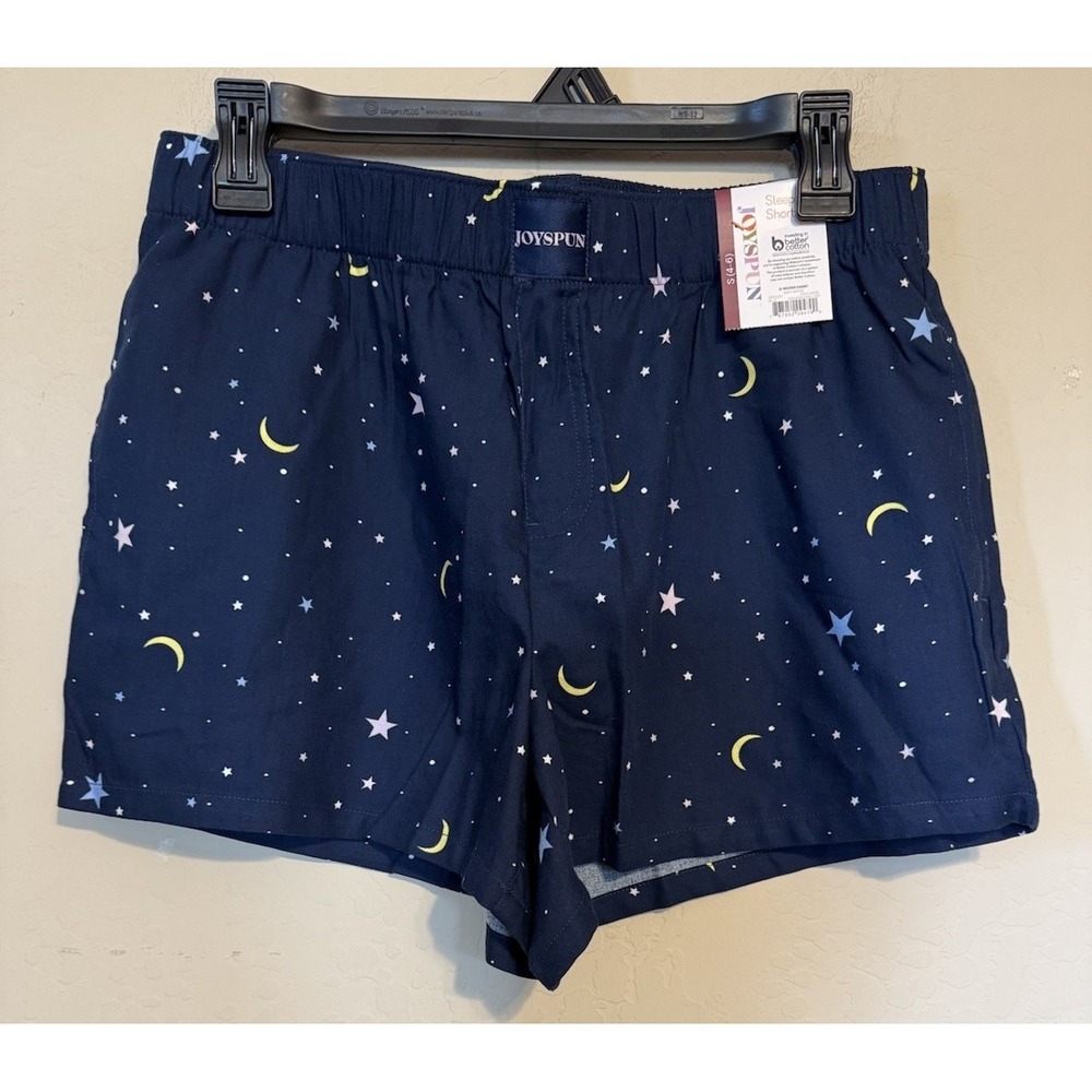 Joyspun Sleep Shorts Women Small S (4-6) Pajama Boxers Navy Stars Moon NEWโ